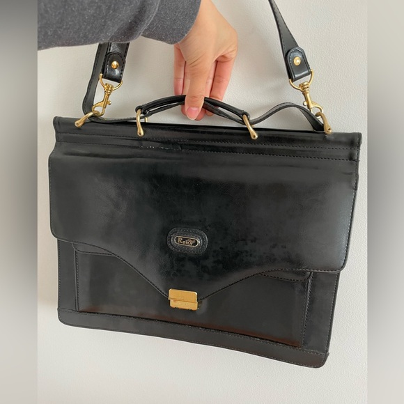 Black vintage briefcase bag with gold detailing- can fit 15” laptop. - Picture 8 of 9